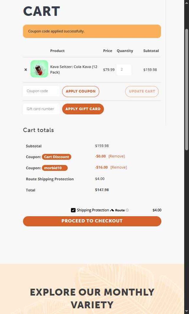 Kalm with Kava checkout page showing Kalm with Kava discount code box | Screenshot taken by SimplyCodes community member on Aug 21, 2025