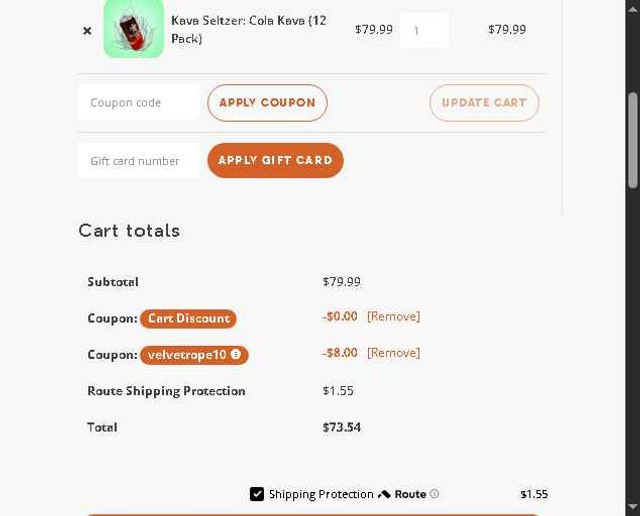 Kalm with Kava checkout page showing Kalm with Kava discount code box | Screenshot taken by SimplyCodes community member on Aug 21, 2025
