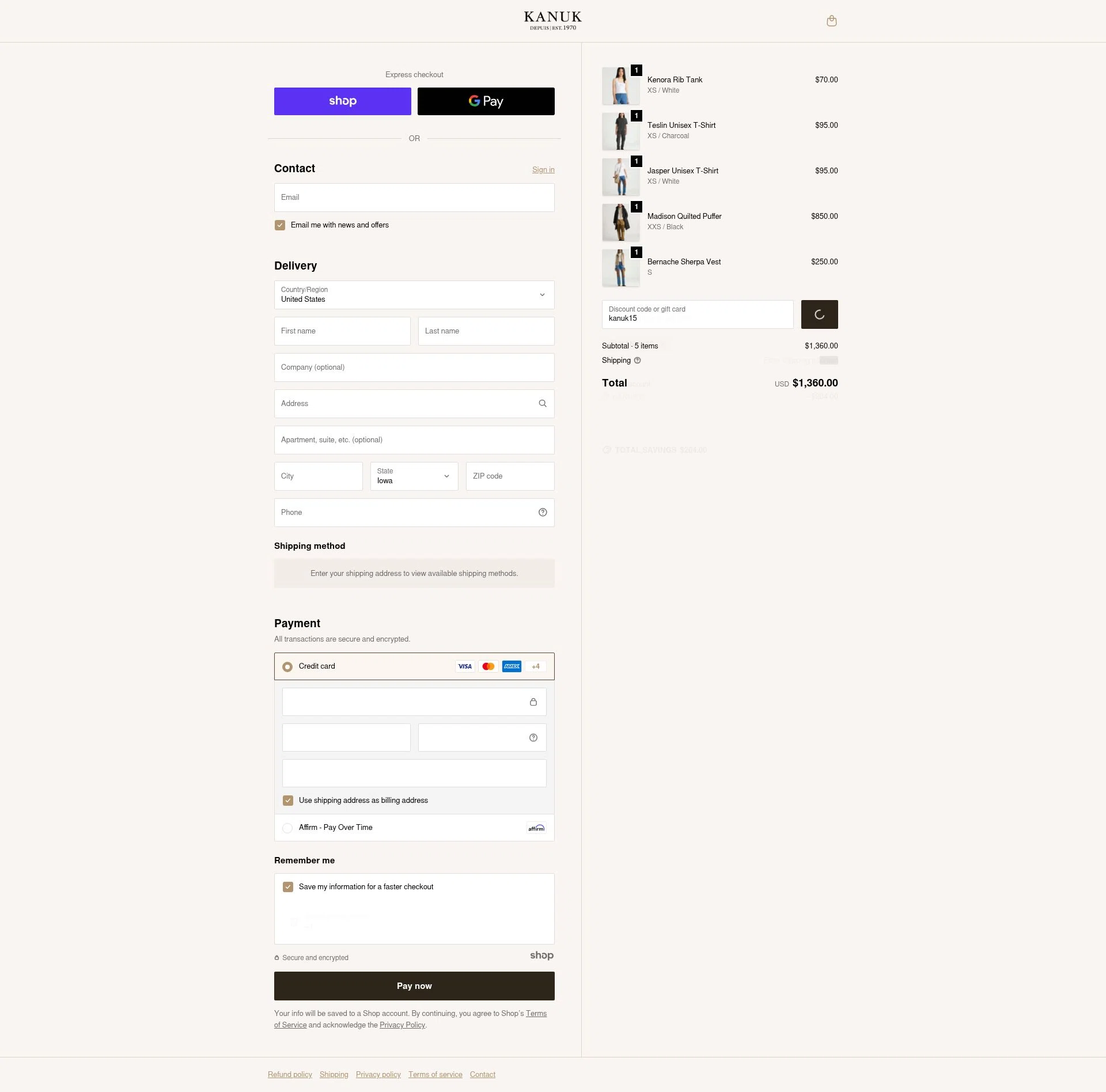 Kanuk checkout page showing Kanuk discount code box | Screenshot taken by SimplyCodes community member on Dec 22, 2025