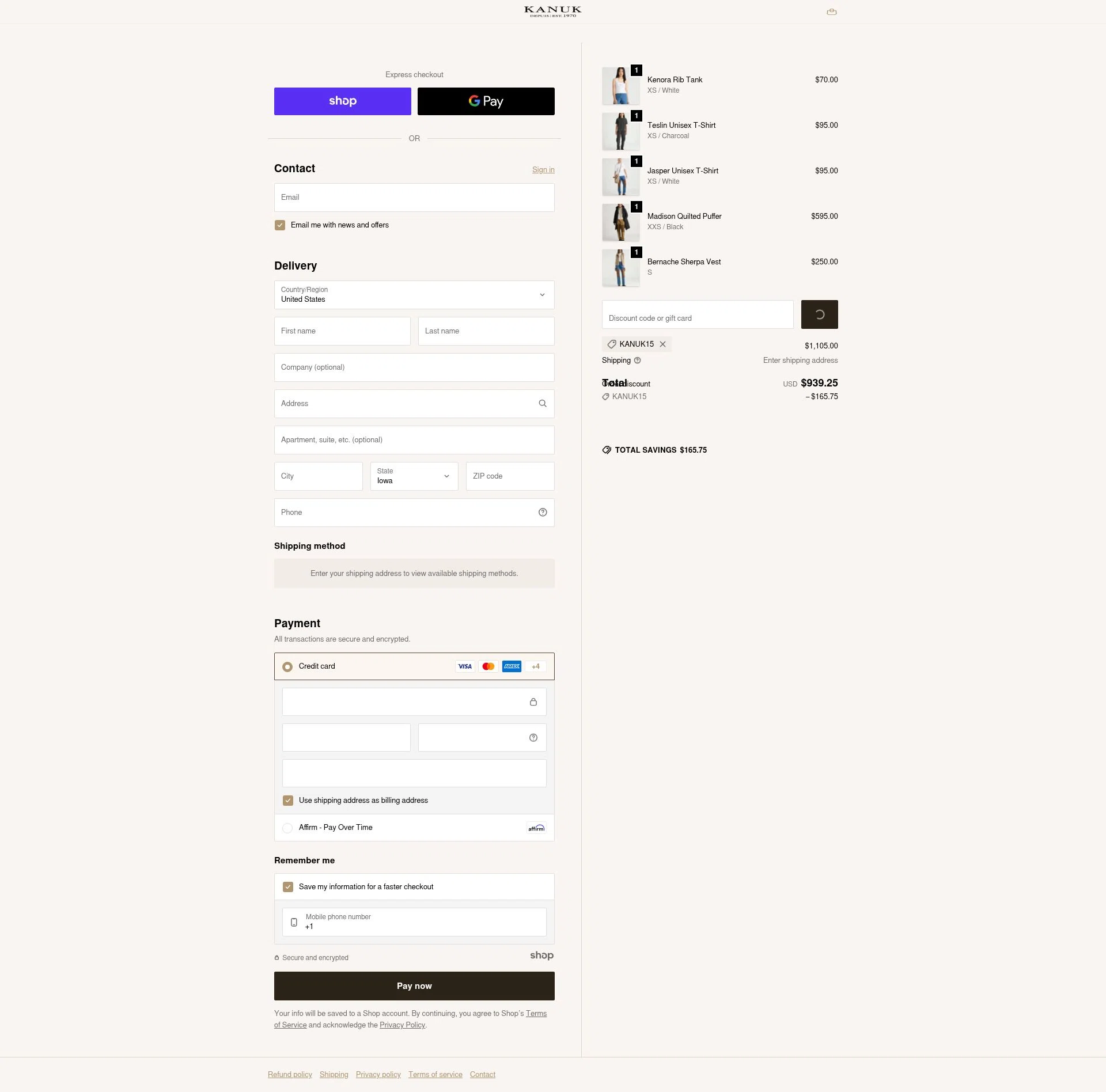 Kanuk checkout page showing Kanuk discount code box | Screenshot taken by SimplyCodes community member on Jan 1, 2026