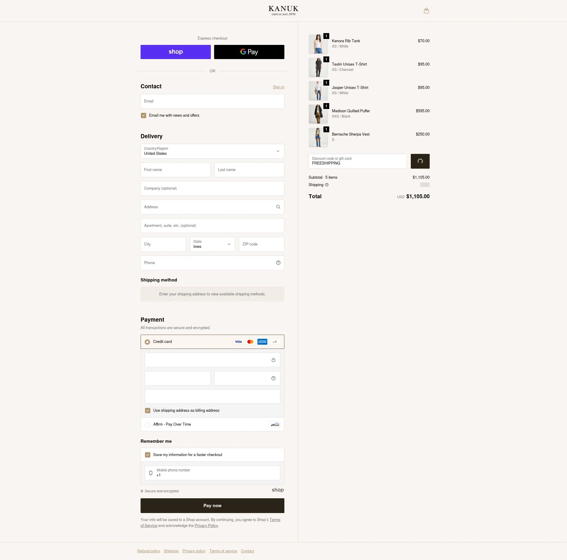 Kanuk checkout page showing Kanuk discount code box | Screenshot taken by SimplyCodes community member on Jan 1, 2026