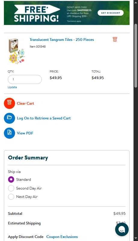 Kaplan Early Learning Company checkout page showing Kaplan Early Learning Company promo code box | Screenshot taken by SimplyCodes community member on Sep 9, 2025