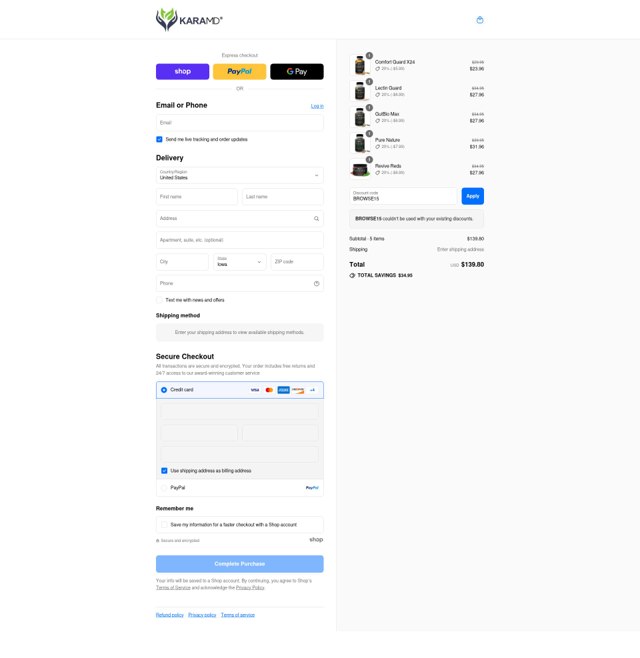 KaraMD checkout page showing KaraMD discount code box | Screenshot taken by SimplyCodes community member on Sep 6, 2025