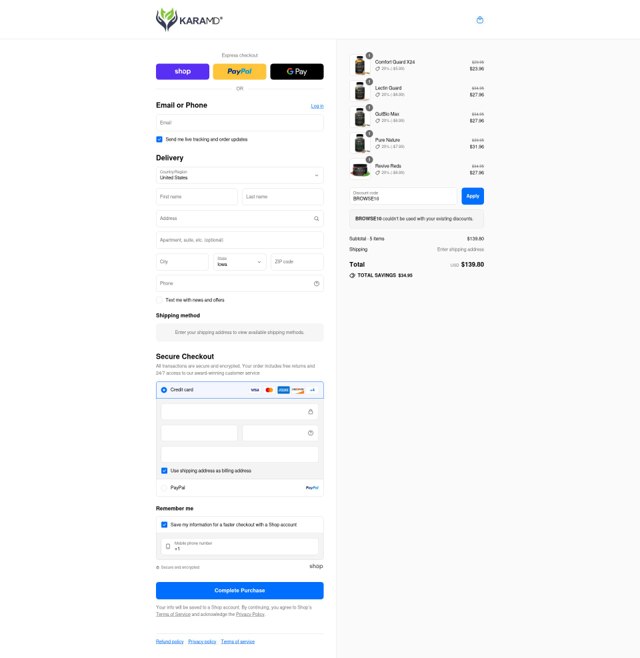 KaraMD checkout page showing KaraMD discount code box | Screenshot taken by SimplyCodes community member on Sep 6, 2025