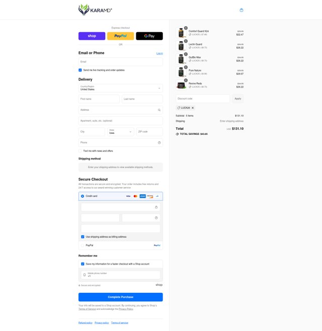 KaraMD checkout page showing KaraMD discount code box | Screenshot taken by SimplyCodes community member on Sep 6, 2025