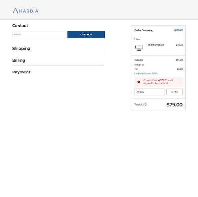 Kardia checkout page showing Kardia discount code box | Screenshot taken by SimplyCodes community member on Sep 6, 2025
