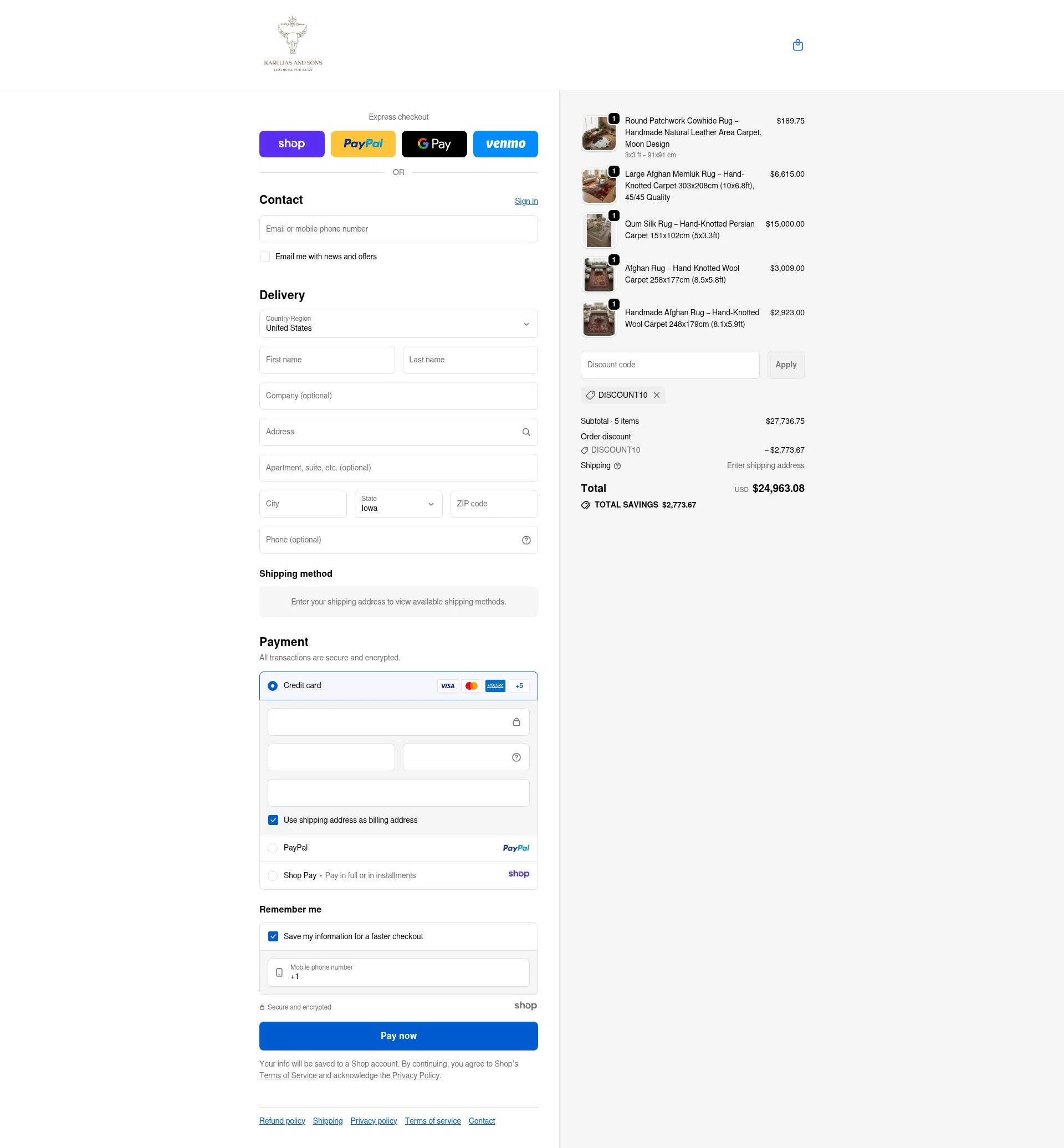 KareliasAndSons checkout page showing KareliasAndSons promo code box | Screenshot taken by SimplyCodes community member on Dec 12, 2025
