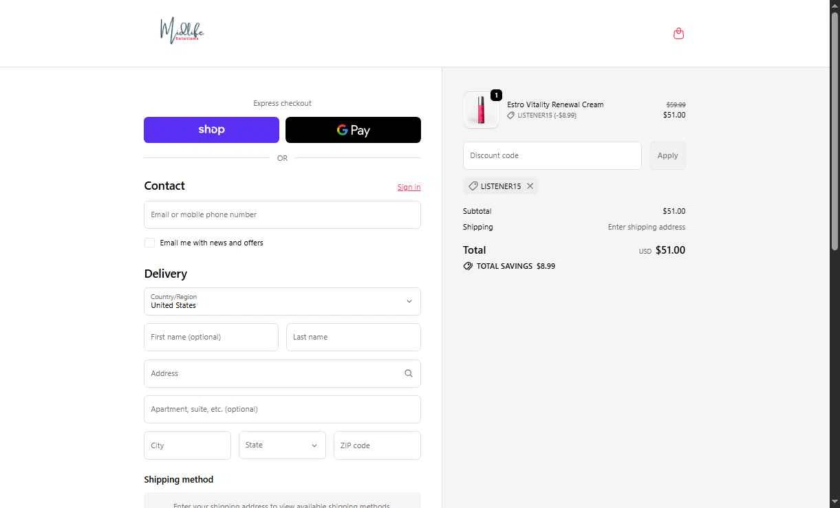 Karen Martel checkout page showing Karen Martel promo code box | Screenshot taken by SimplyCodes community member on Dec 18, 2025