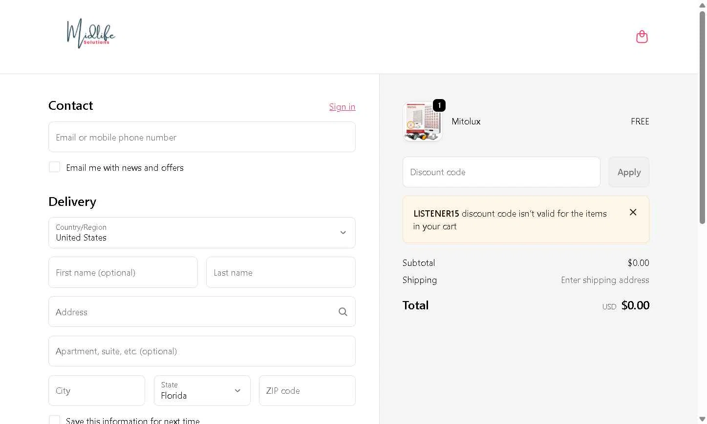 Karen Martel checkout page showing Karen Martel promo code box | Screenshot taken by SimplyCodes community member on Jan 16, 2026