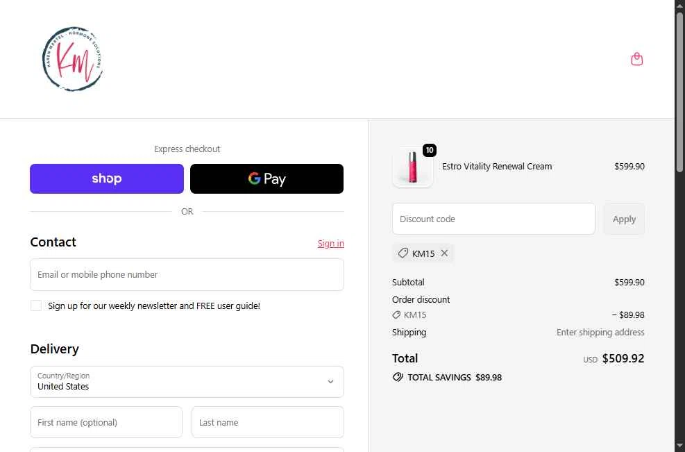 Karen Martel checkout page showing Karen Martel promo code box | Screenshot taken by SimplyCodes community member on Nov 19, 2025