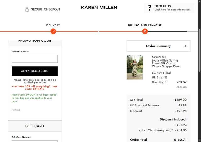 Karen Millen AU checkout page showing Karen Millen AU promo code box | Screenshot taken by SimplyCodes community member on Jul 7, 2025