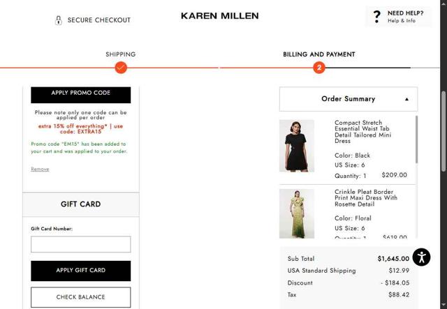 Karen Millen AU checkout page showing Karen Millen AU promo code box | Screenshot taken by SimplyCodes community member on Jul 12, 2025