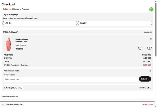 Kari Traa checkout page showing Kari Traa discount code box | Screenshot taken by SimplyCodes community member on Apr 27, 2025