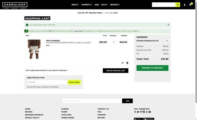 Karmaloop checkout page showing Karmaloop promo code box | Screenshot taken by SimplyCodes community member on Sep 9, 2025