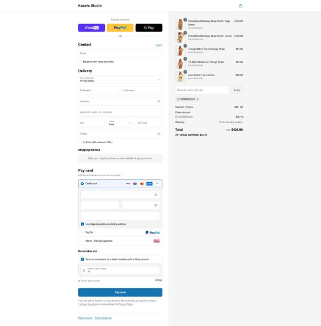 Kasela Studio checkout page showing Kasela Studio discount code box | Screenshot taken by SimplyCodes community member on Aug 8, 2025