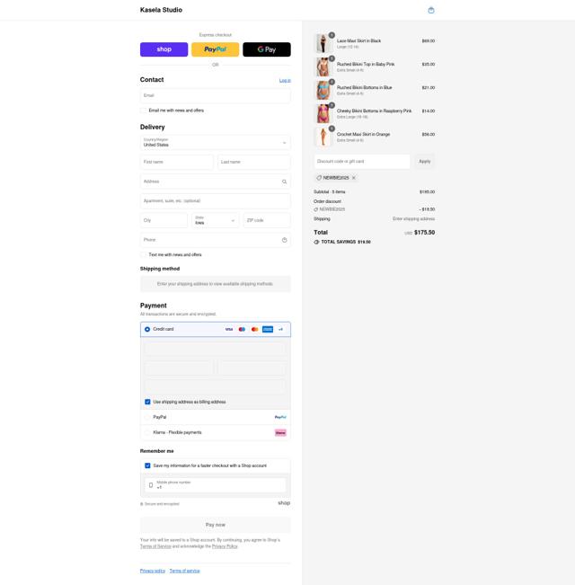 Kasela Studio checkout page showing Kasela Studio discount code box | Screenshot taken by SimplyCodes community member on Sep 7, 2025