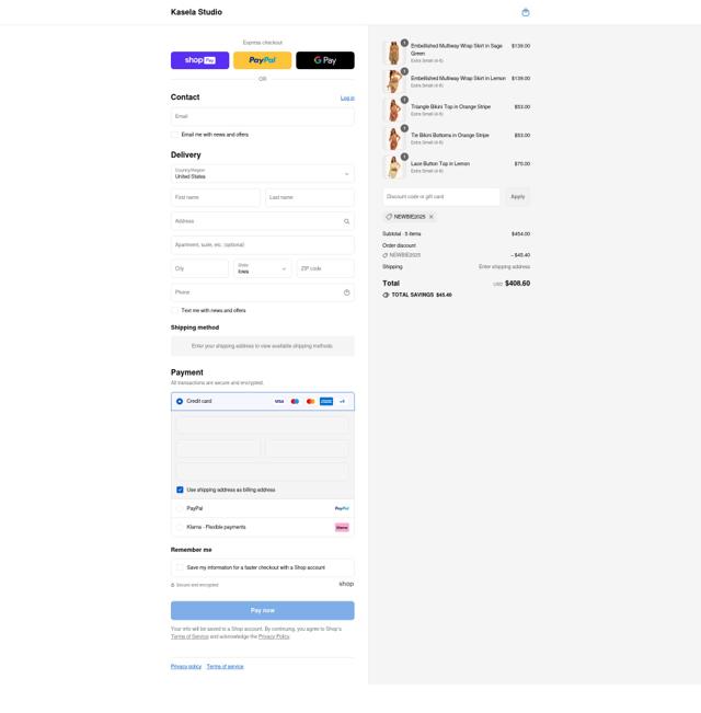 Kasela Studio checkout page showing Kasela Studio discount code box | Screenshot taken by SimplyCodes community member on Aug 16, 2025