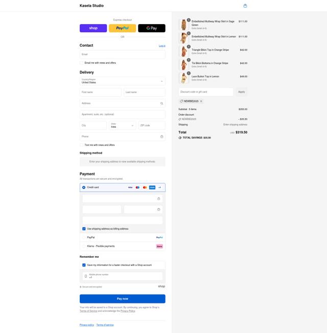 Kasela Studio checkout page showing Kasela Studio discount code box | Screenshot taken by SimplyCodes community member on Aug 30, 2025