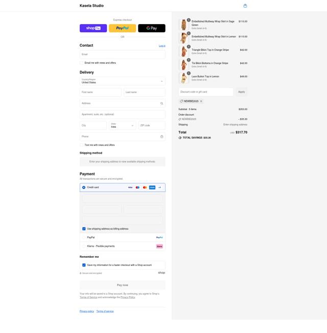 Kasela Studio checkout page showing Kasela Studio discount code box | Screenshot taken by SimplyCodes community member on Aug 26, 2025