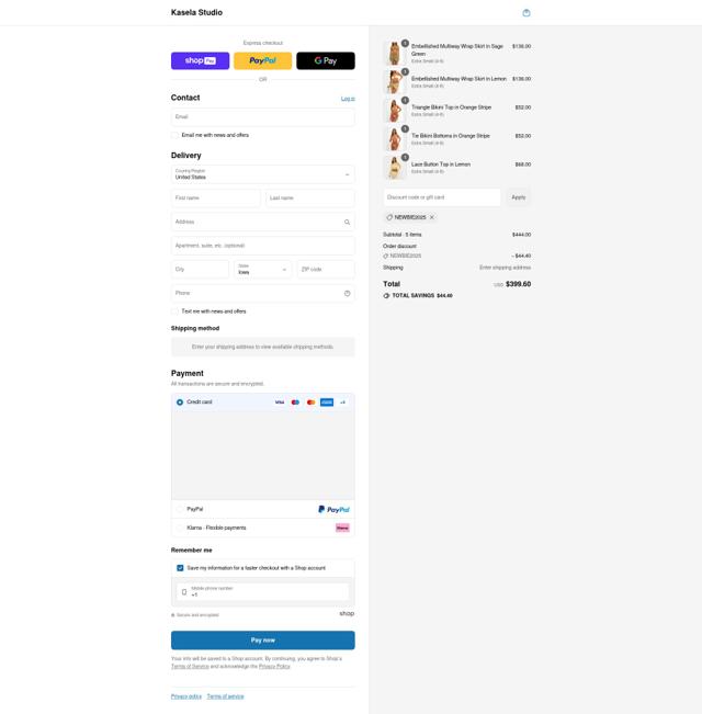 Kasela Studio checkout page showing Kasela Studio discount code box | Screenshot taken by SimplyCodes community member on Aug 4, 2025