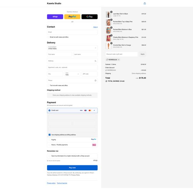 Kasela Studio checkout page showing Kasela Studio discount code box | Screenshot taken by SimplyCodes community member on Sep 11, 2025