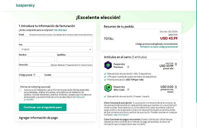 Kaspersky Lab checkout page showing Kaspersky Lab promo code box | Screenshot taken by SimplyCodes community member on Aug 14, 2025
