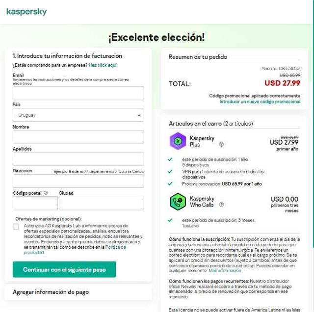 Kaspersky Lab checkout page showing Kaspersky Lab promo code box | Screenshot taken by SimplyCodes community member on Jul 20, 2025