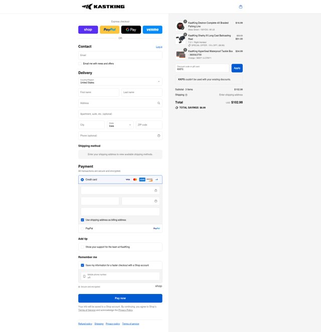 Kastking checkout page showing Kastking discount code box | Screenshot taken by SimplyCodes community member on Sep 2, 2025
