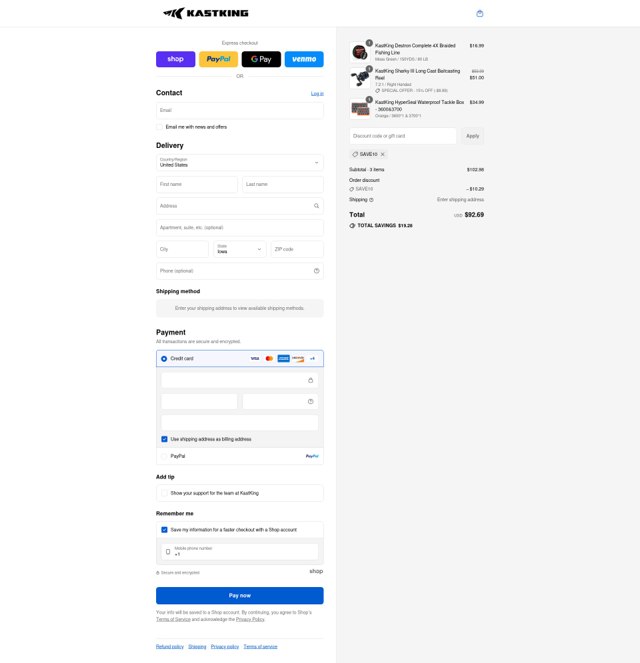 Kastking checkout page showing Kastking discount code box | Screenshot taken by SimplyCodes community member on Sep 2, 2025