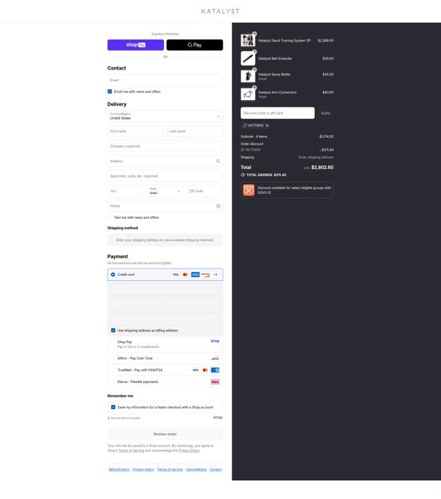 Katalyst Fit checkout page showing Katalyst Fit promo code box | Screenshot taken by SimplyCodes community member on Aug 16, 2025