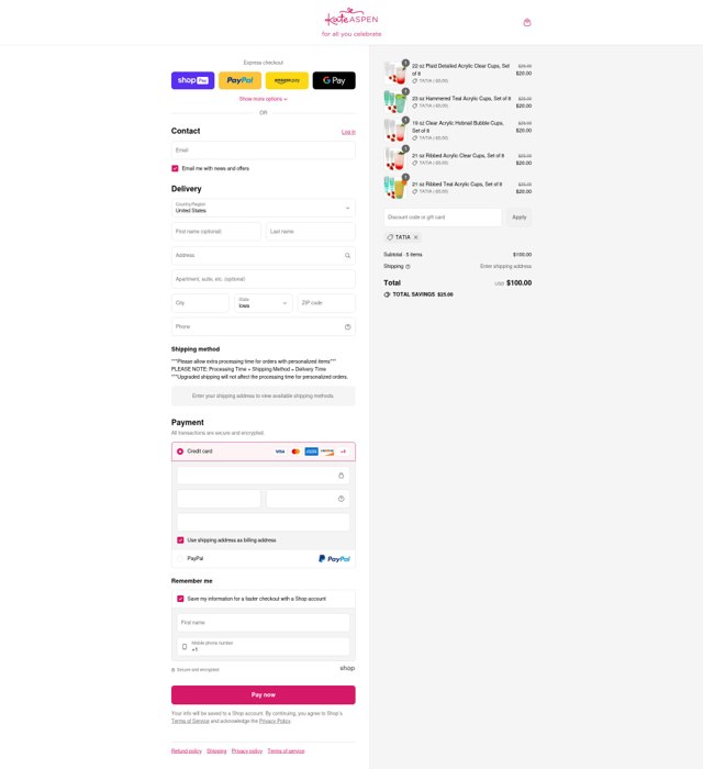 Kate Aspen checkout page showing Kate Aspen promo code box | Screenshot taken by SimplyCodes community member on Aug 4, 2025