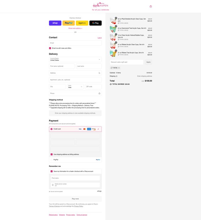 Kate Aspen checkout page showing Kate Aspen promo code box | Screenshot taken by SimplyCodes community member on Sep 3, 2025