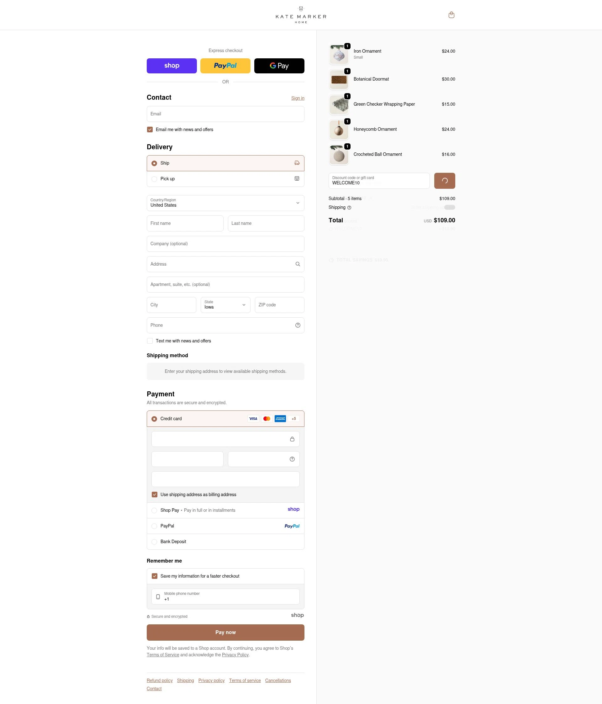Kate Marker Home checkout page showing Kate Marker Home promo code box | Screenshot taken by SimplyCodes community member on Jan 8, 2026