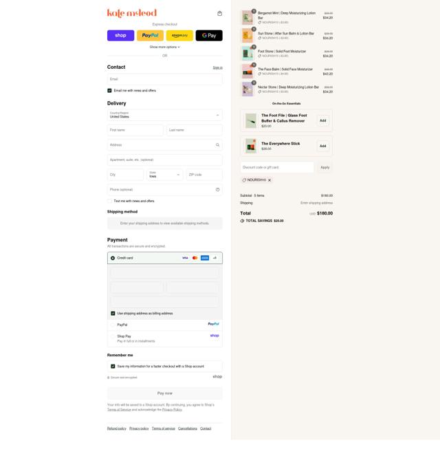 Kate McLeod checkout page showing Kate McLeod discount code box | Screenshot taken by SimplyCodes community member on Sep 15, 2025