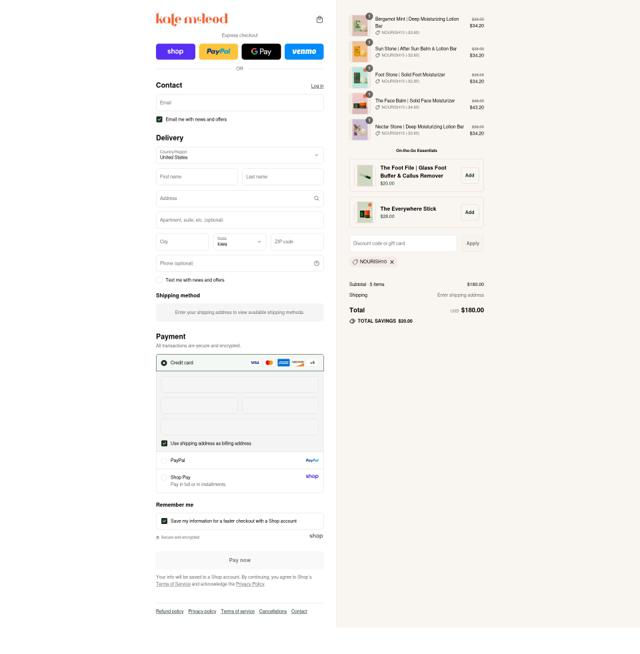 Kate McLeod checkout page showing Kate McLeod discount code box | Screenshot taken by SimplyCodes community member on Sep 2, 2025