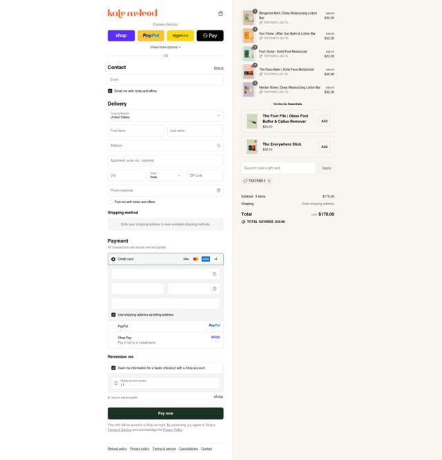 Kate McLeod checkout page showing Kate McLeod discount code box | Screenshot taken by SimplyCodes community member on Sep 10, 2025