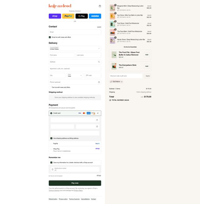Kate McLeod checkout page showing Kate McLeod discount code box | Screenshot taken by SimplyCodes community member on Sep 2, 2025