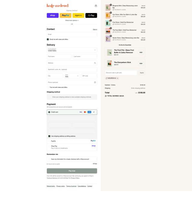 Kate McLeod checkout page showing Kate McLeod discount code box | Screenshot taken by SimplyCodes community member on Sep 10, 2025