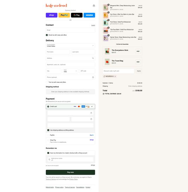 Kate McLeod checkout page showing Kate McLeod discount code box | Screenshot taken by SimplyCodes community member on Sep 7, 2025