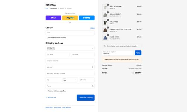 Katin checkout page showing Katin discount code box | Screenshot taken by SimplyCodes community member on Sep 12, 2025