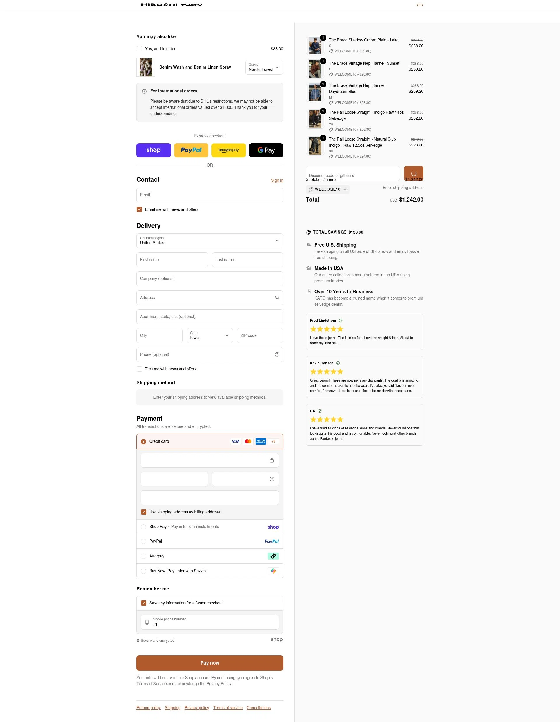 HIROSHI KATO checkout page showing HIROSHI KATO discount code box | Screenshot taken by SimplyCodes community member on Jan 25, 2026