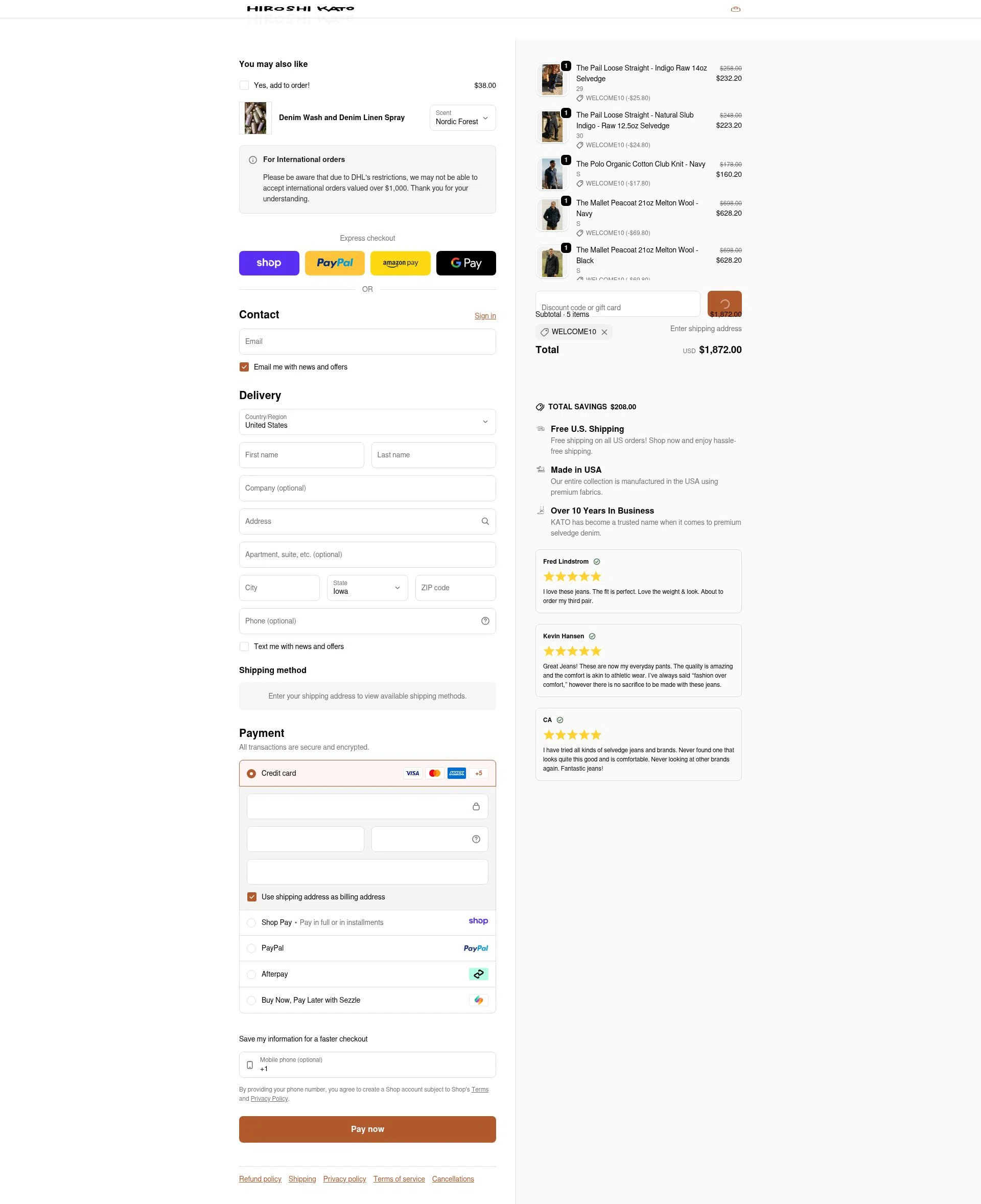 HIROSHI KATO checkout page showing HIROSHI KATO discount code box | Screenshot taken by SimplyCodes community member on Jan 15, 2026