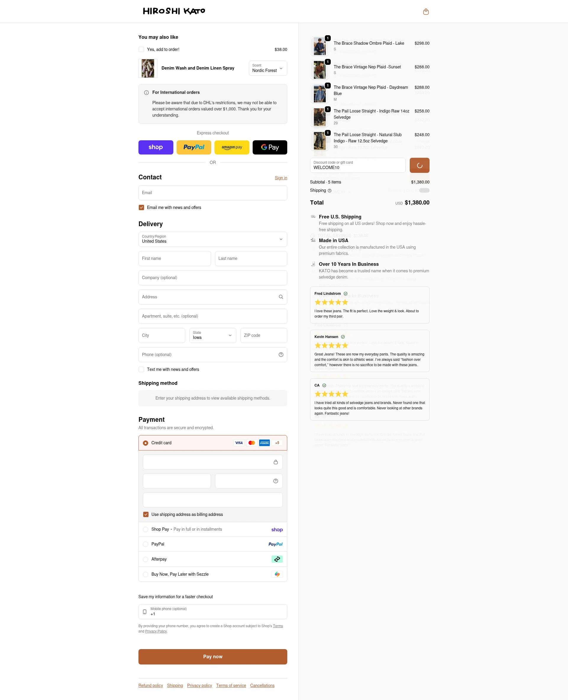 HIROSHI KATO checkout page showing HIROSHI KATO discount code box | Screenshot taken by SimplyCodes community member on Feb 7, 2026