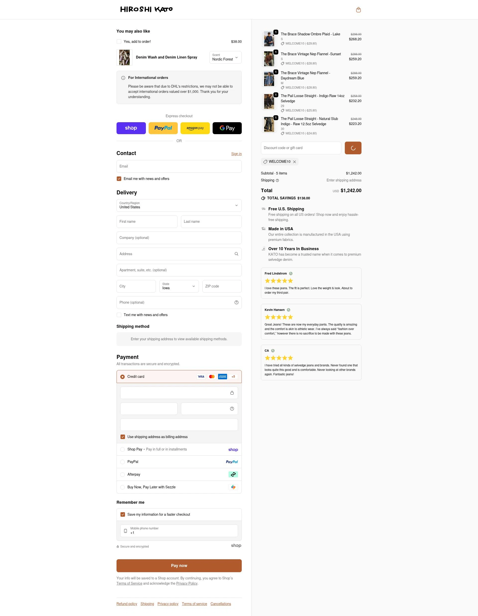 HIROSHI KATO checkout page showing HIROSHI KATO discount code box | Screenshot taken by SimplyCodes community member on Jan 29, 2026