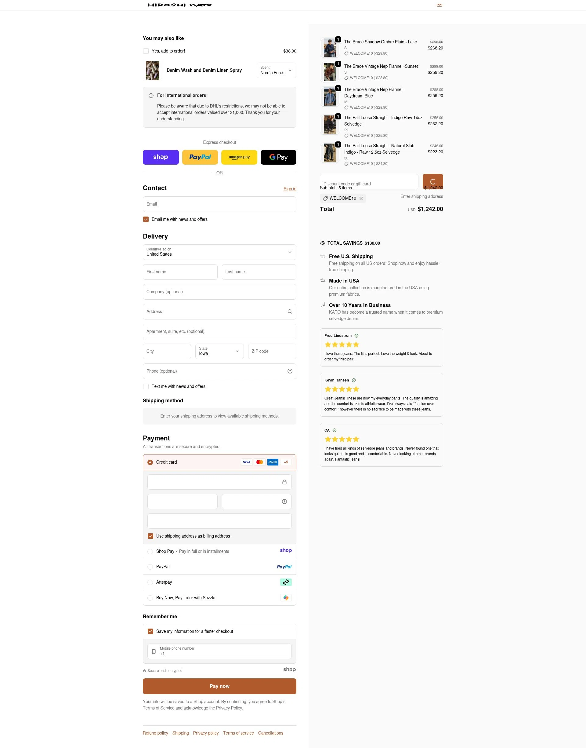 HIROSHI KATO checkout page showing HIROSHI KATO discount code box | Screenshot taken by SimplyCodes community member on Jan 20, 2026