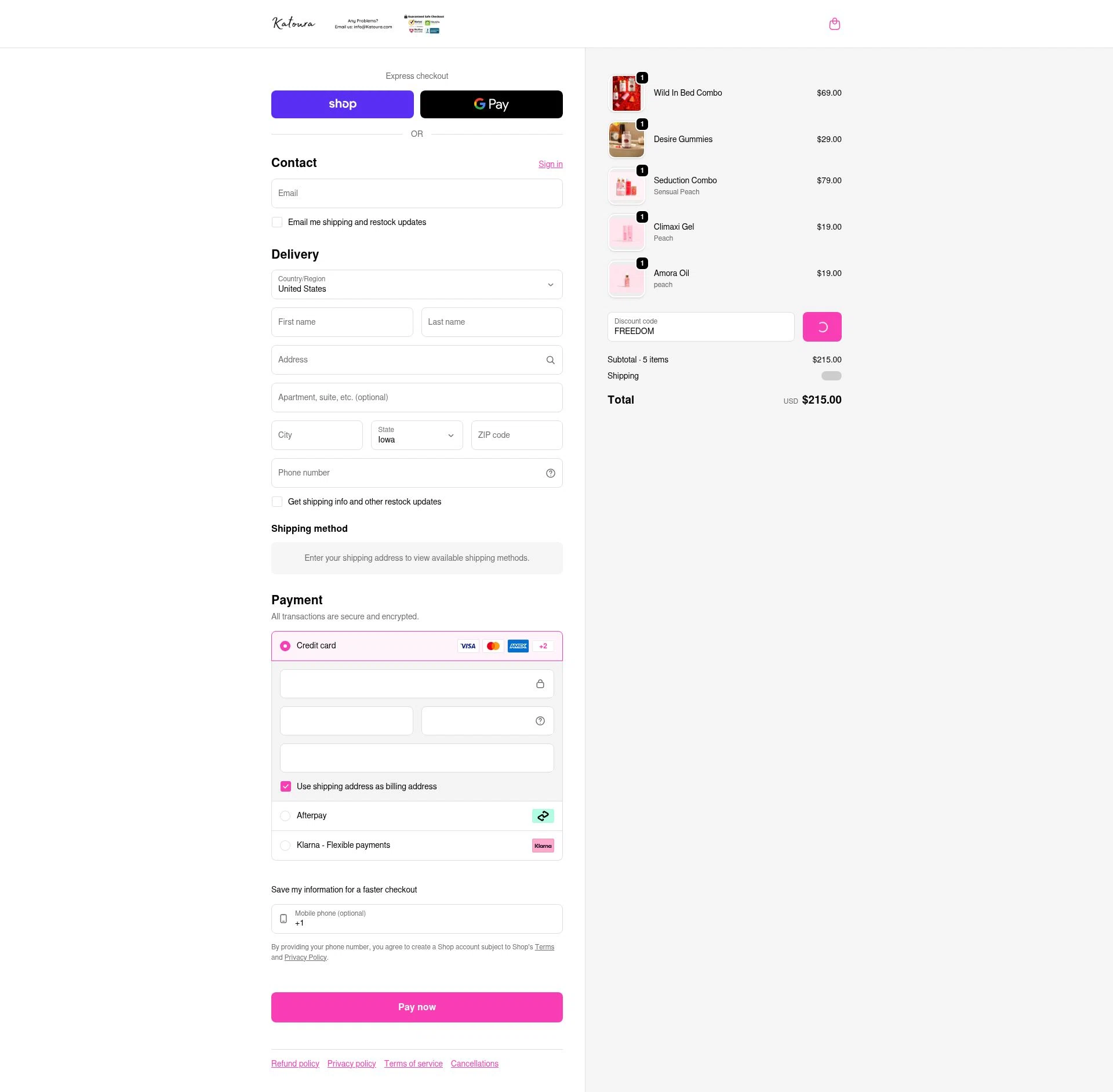Katoura checkout page showing Katoura discount code box | Screenshot taken by SimplyCodes community member on Feb 1, 2026