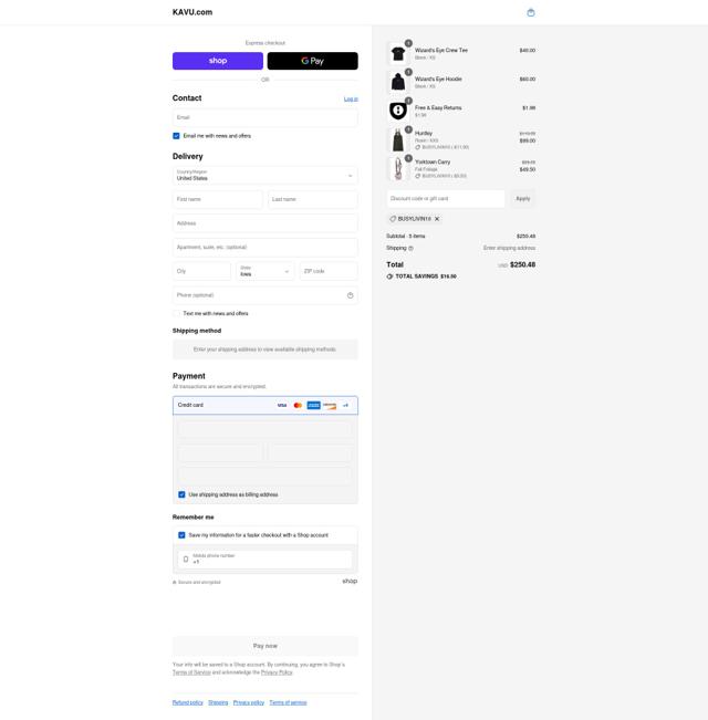 Kavu checkout page showing Kavu discount code box | Screenshot taken by SimplyCodes community member on Aug 30, 2025