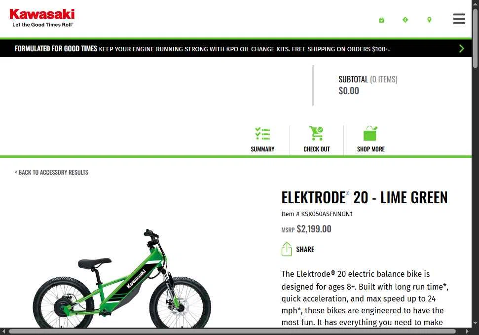 Kawasaki checkout page showing Kawasaki promo code box | Screenshot taken by SimplyCodes community member on Jan 14, 2026