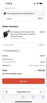 THAOLEPLANTS coupon verification screenshot