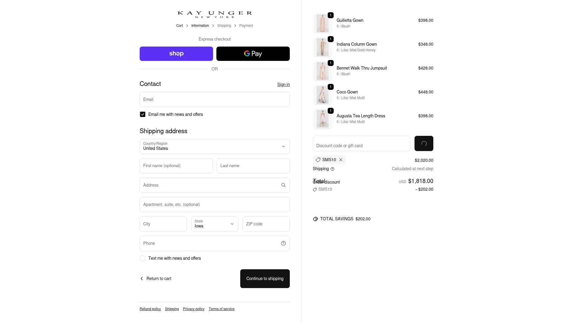 Kay Unger checkout page showing Kay Unger discount code box | Screenshot taken by SimplyCodes community member on Feb 5, 2026